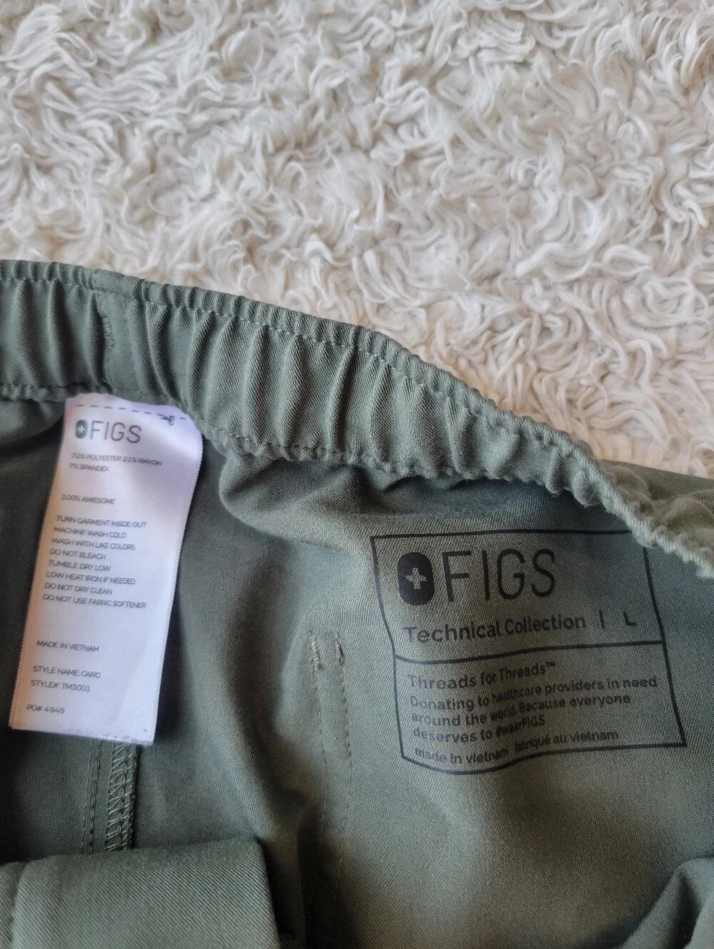 Figs Men's Cargo Pants in Olive Green with Navy Drawstring